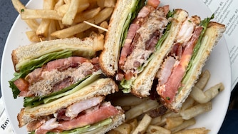 The seafood club sandwich from Mama's on the Half Shell.