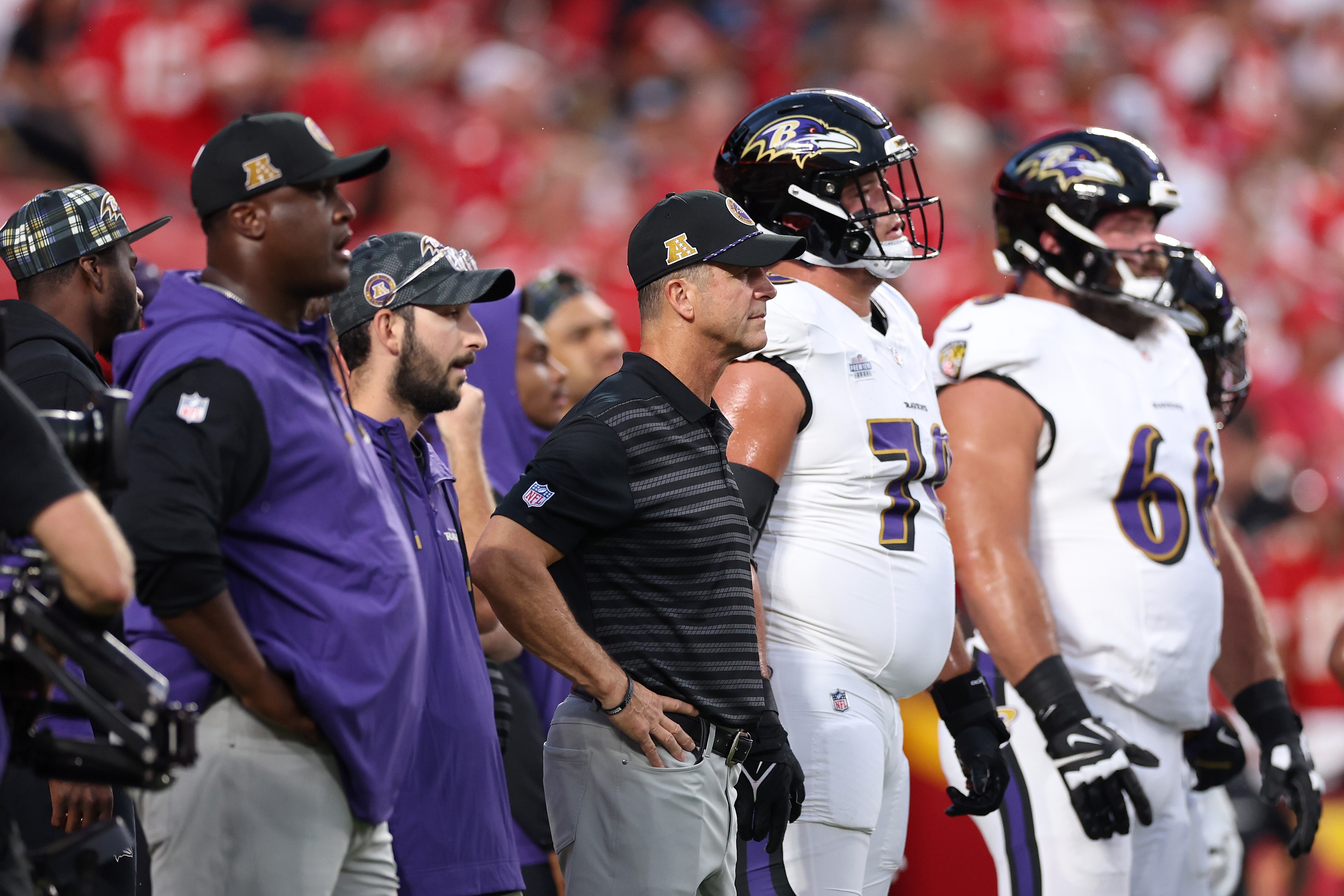 Ravens coach John Harbaugh prepares for the kickoff of the season opener Thursday night in Kansas City.