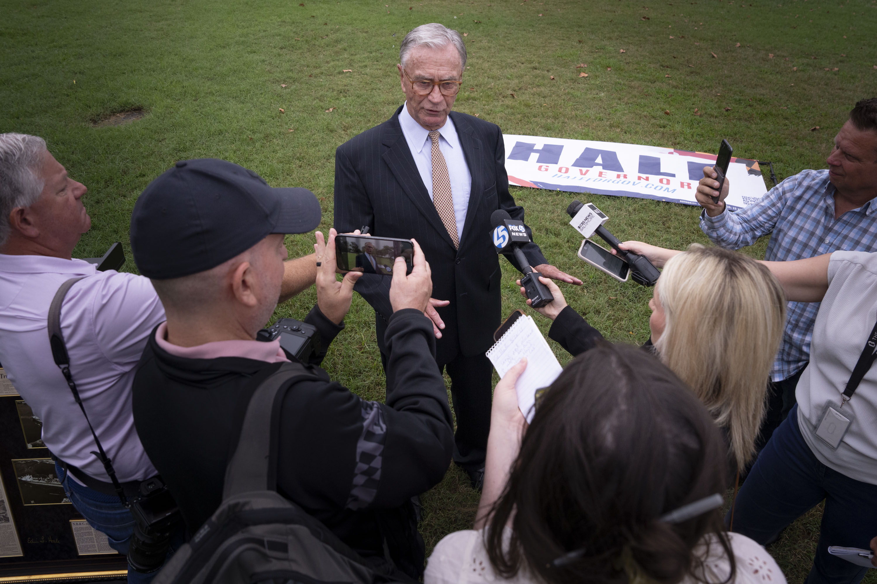 Ed Hale Sr., the owner of the Baltimore Blast and a retired banker, speaks to reporters Wednesday after announcing he will switch parties.
