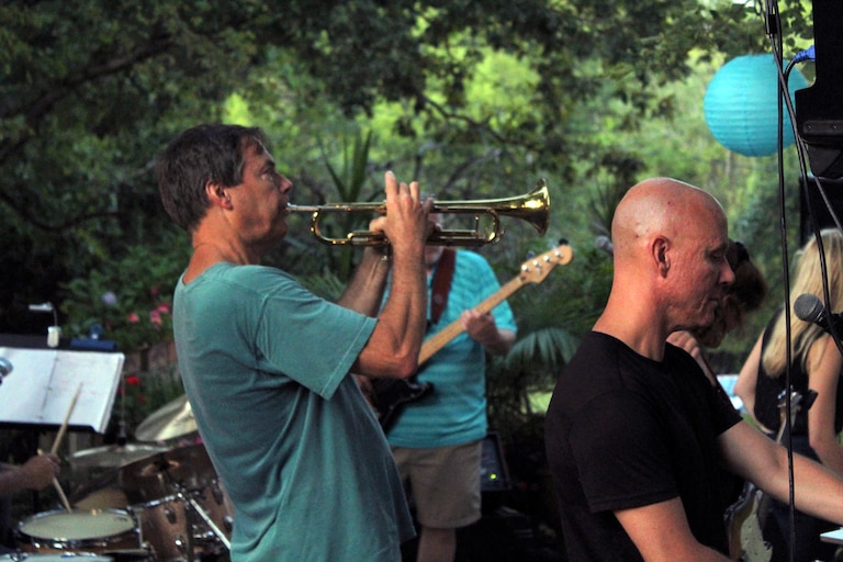 Tim Smith performing trumpet with his band "The Objections"