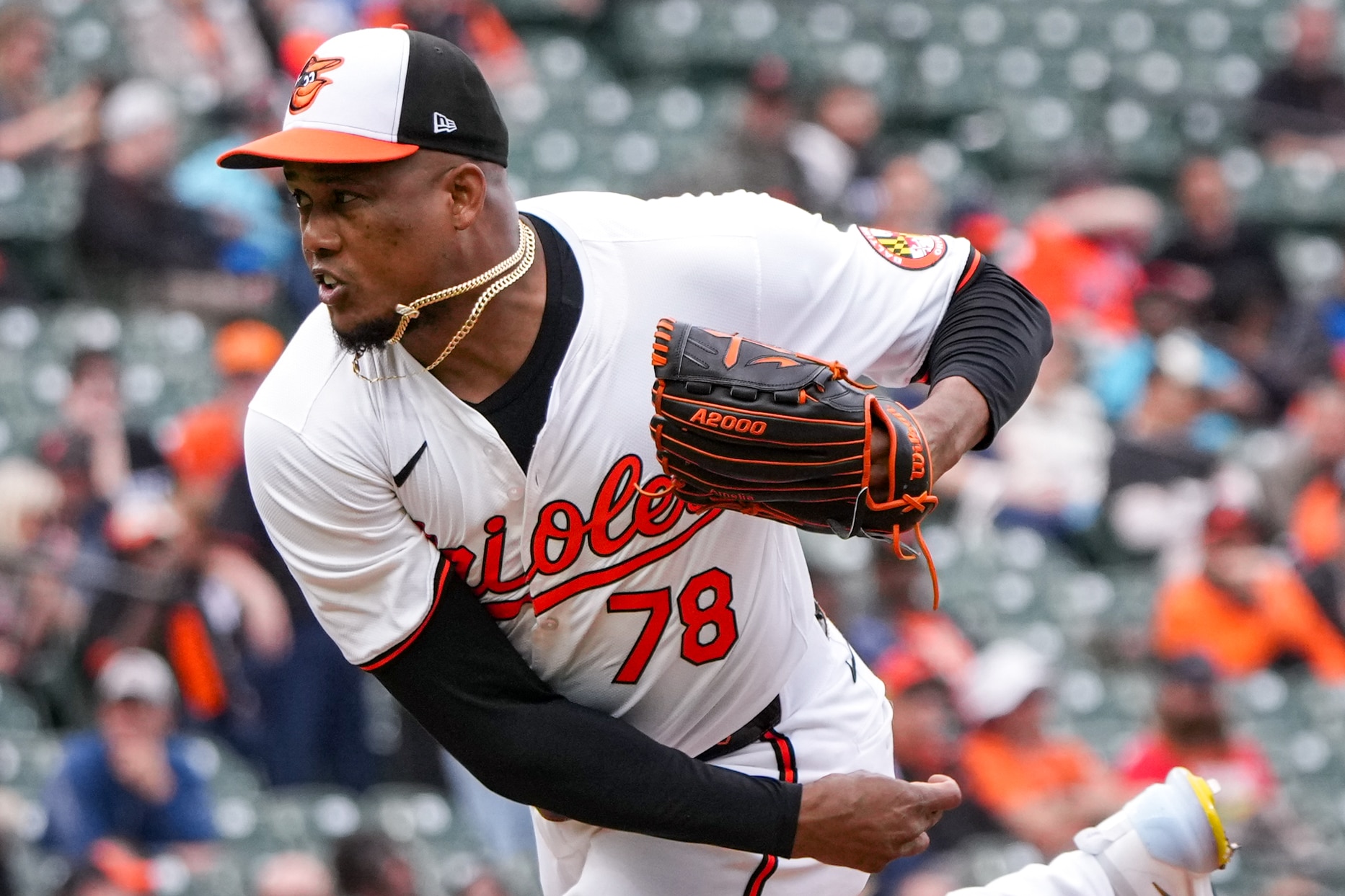 Baltimore Orioles pitcher Yennier Cano (78) delivers a pitch during a game against the Minnesota Twins at Camden Yards on April 17.