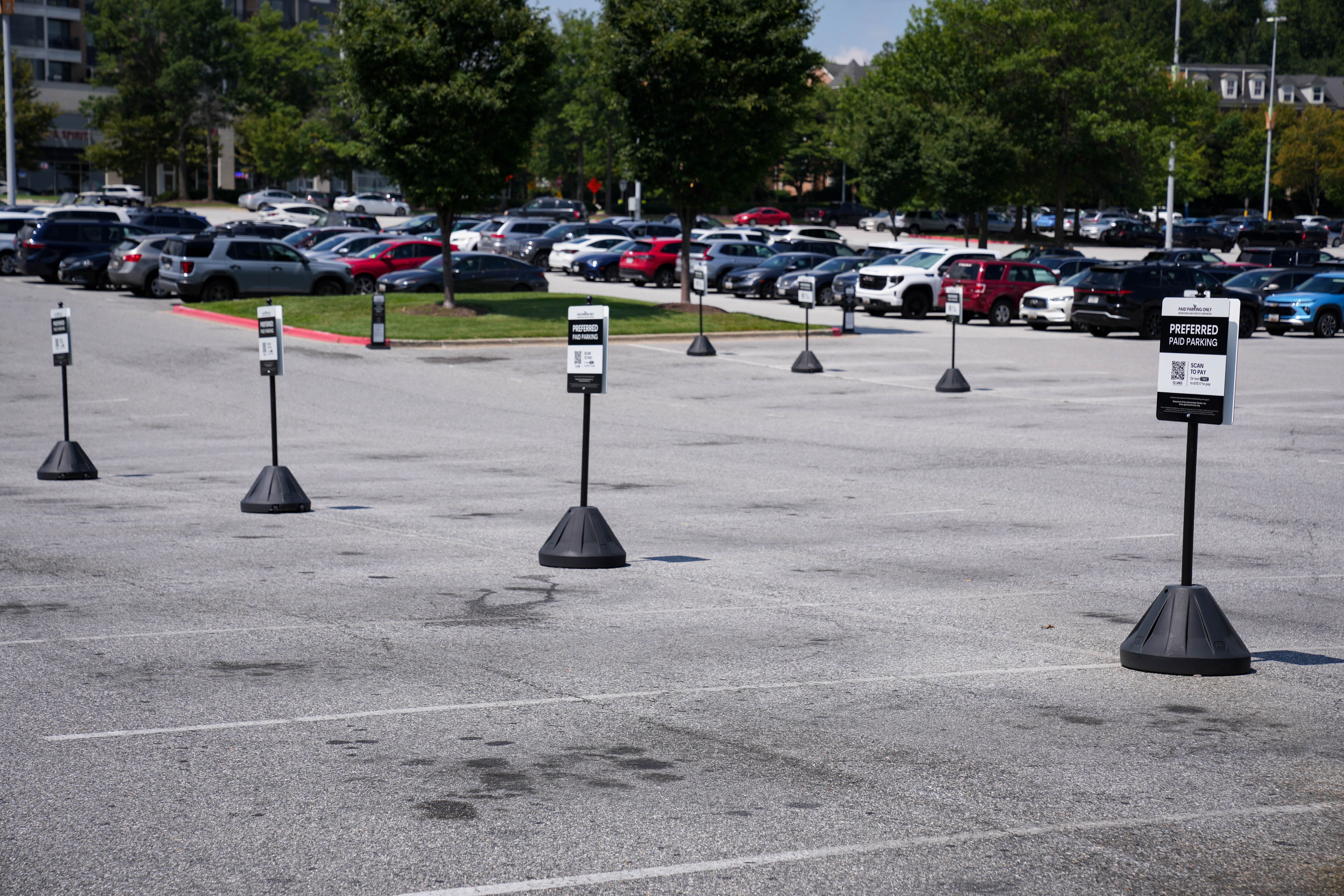 The Mall in Columbia has suspended a preferred paid parking program outside its main entrance. The spots are empty in this photo from Aug. 24.