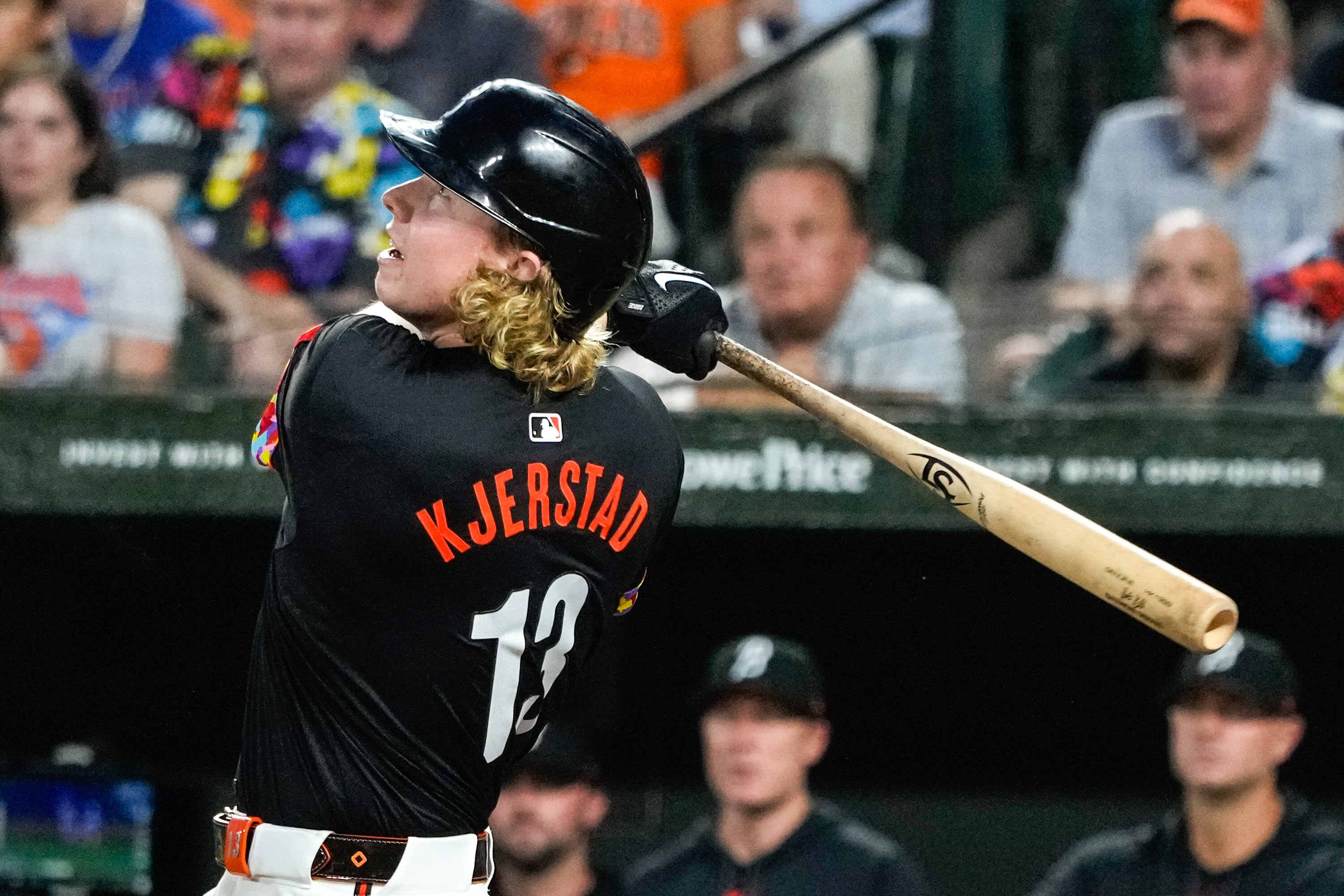 Outfield Heston Kjerstad was sent to Triple-A Norfolk to make room for new acquisitions on the Orioles' roster.
