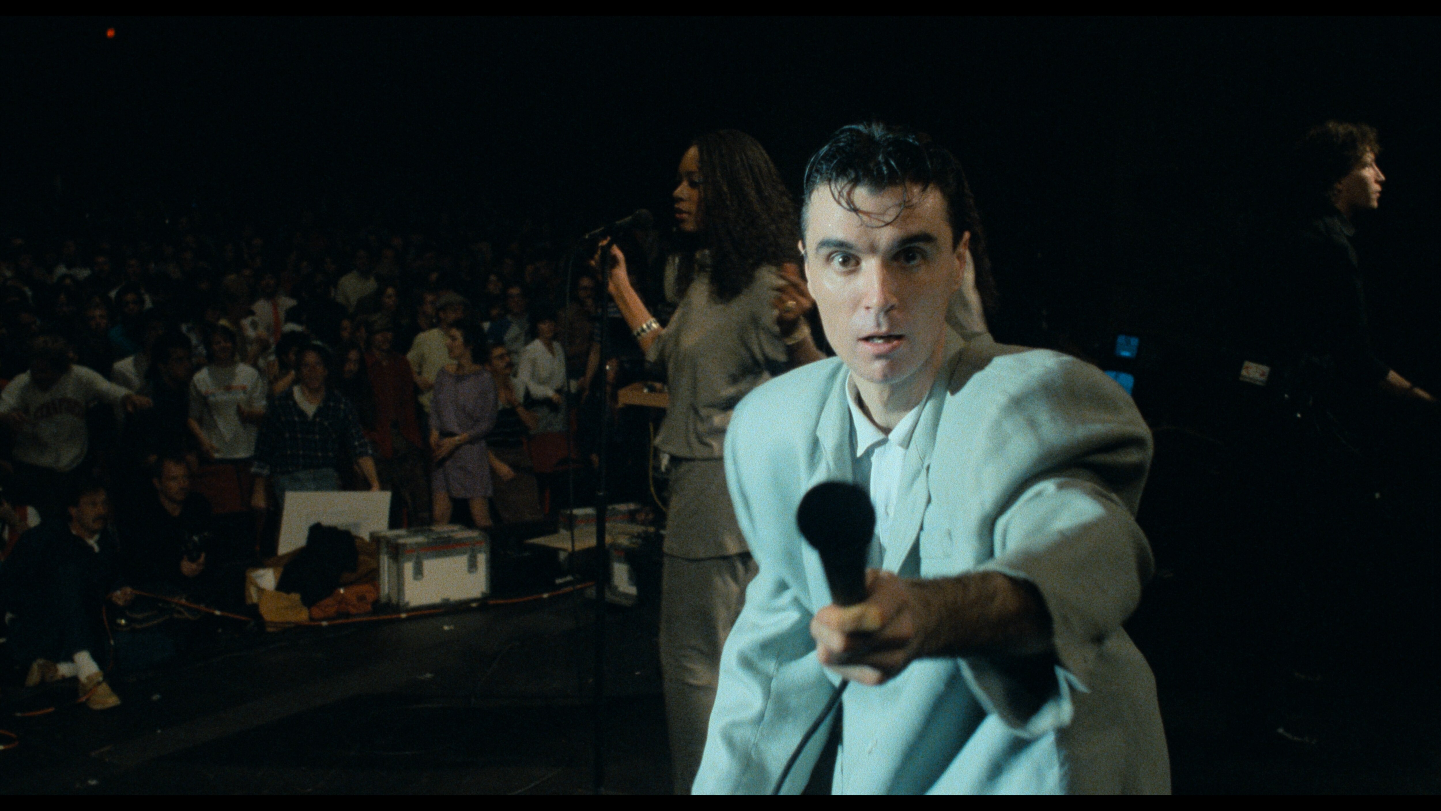 Talking Heads founder David Byrne in a scene from the 1984 concert film “Stop Making Sense,” which plays at the Charles Theatre on New Year’s Day.