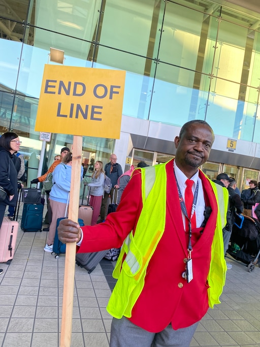 Martin Louamou with BWI operations has been outside directing foot traffic since 3 a.m. on Saturday, March 28, 2026.