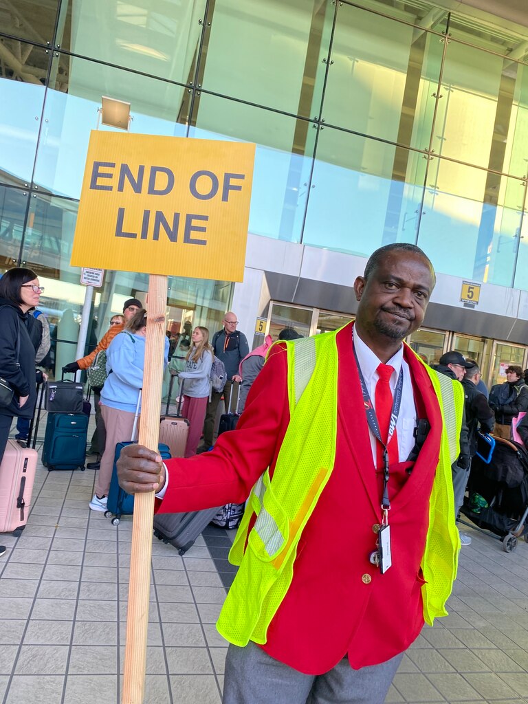 Martin Louamou with BWI operations has been outside directing foot traffic since 3 a.m. on Saturday, March 28, 2026.