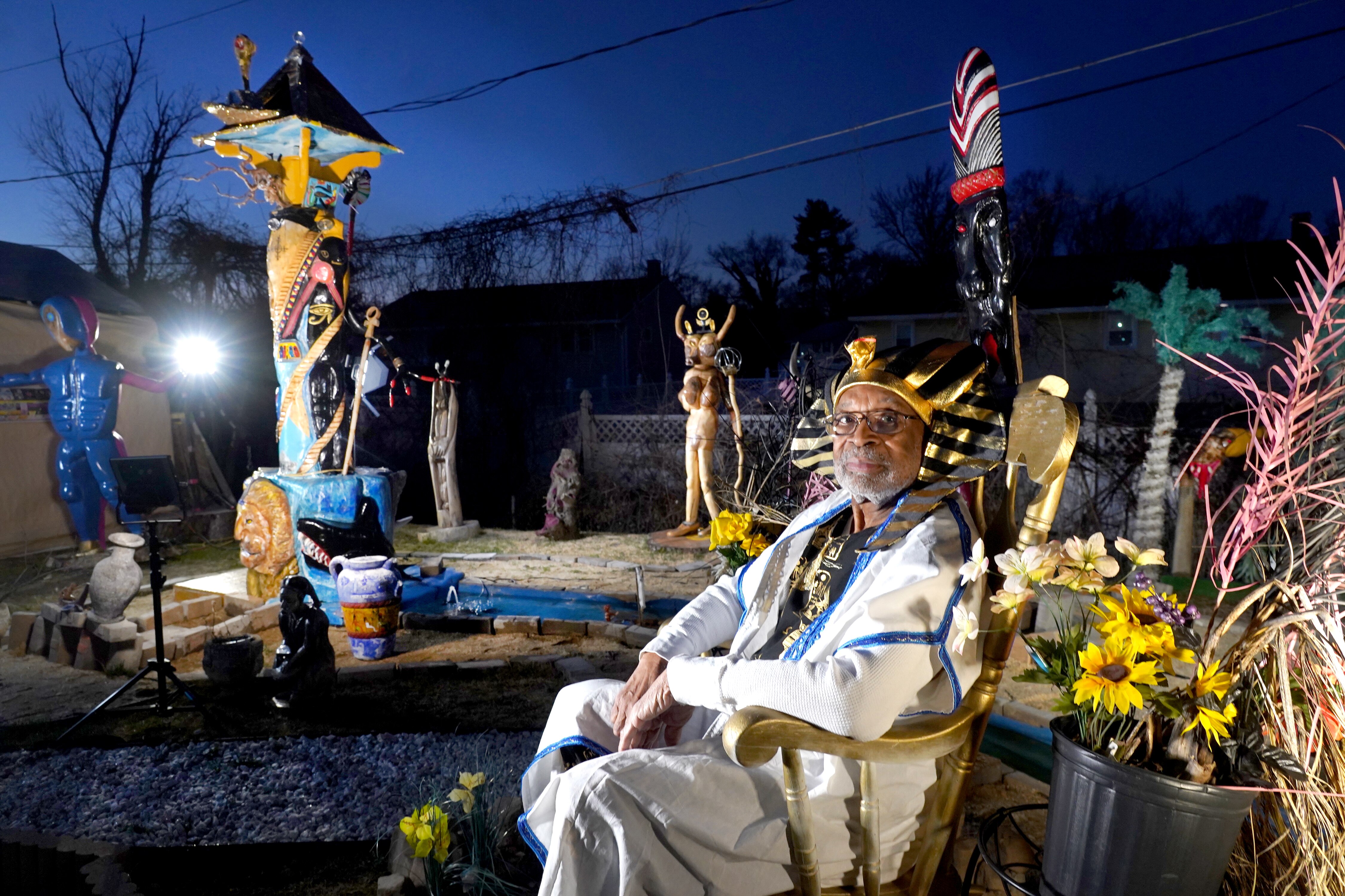 Junius Wilson, the 80-year-old Woodlawn artist who has created Egypt in his backyard.