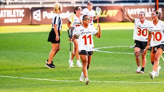 Maryland Charm attacker Sydni Black reacts during the inaugural Women's Lacrosse League championship game.