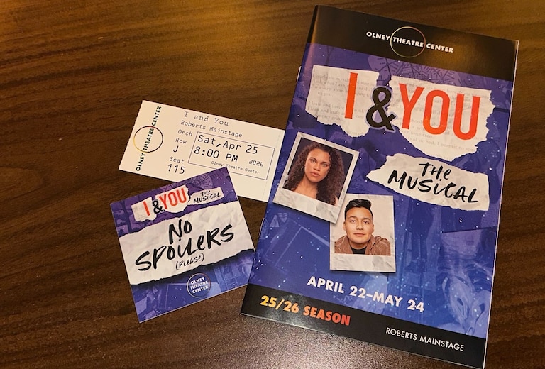 Upon exiting the show, Olney Theatre employees hand out “No Spoilers” stickers.