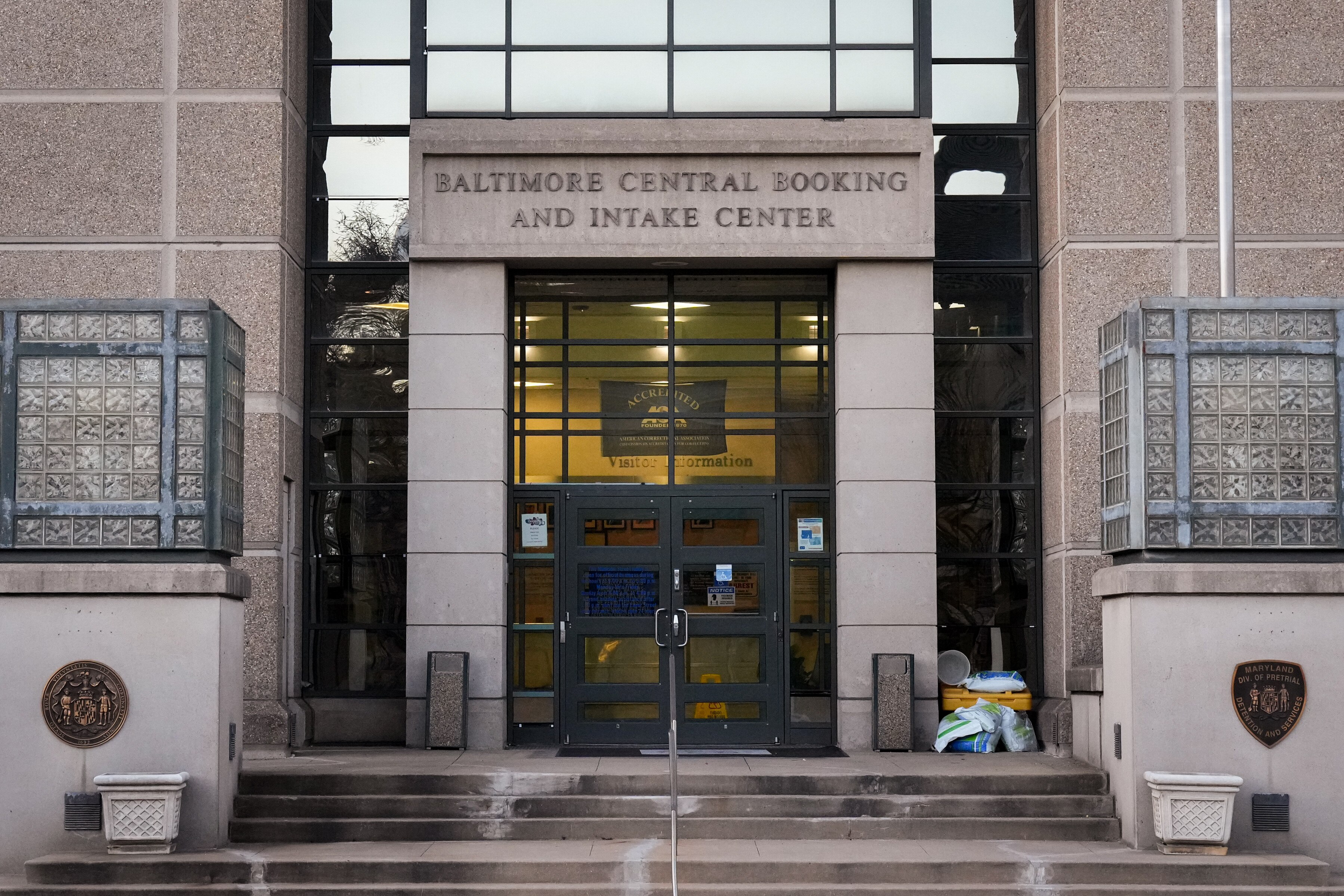 The exterior of the Baltimore City Central Booking and Intake Center.