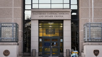 The exterior of the Baltimore City Central Booking and Intake Center on February 6, 2024.