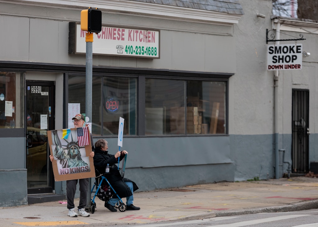 Senior activists meet up every Wednesday on the corner of 40th Street and Roland Avenue in Hampden to protest actions of the Trump administration.