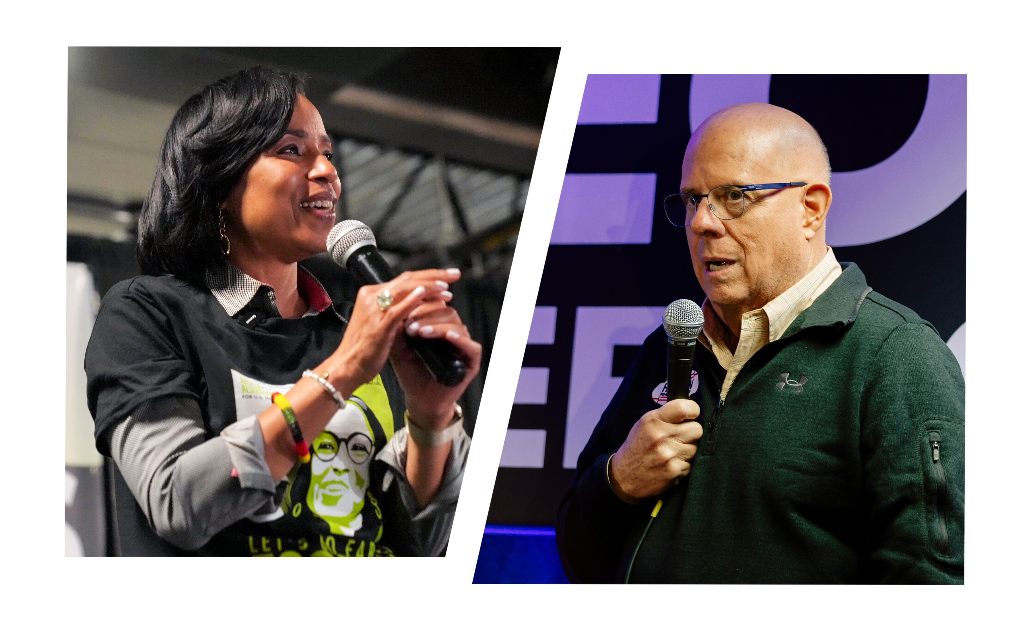 U.S. Senate candidates Angela Alsobrooks and Larry Hogan stump at their last events on the night before the Nov. 5 election.
