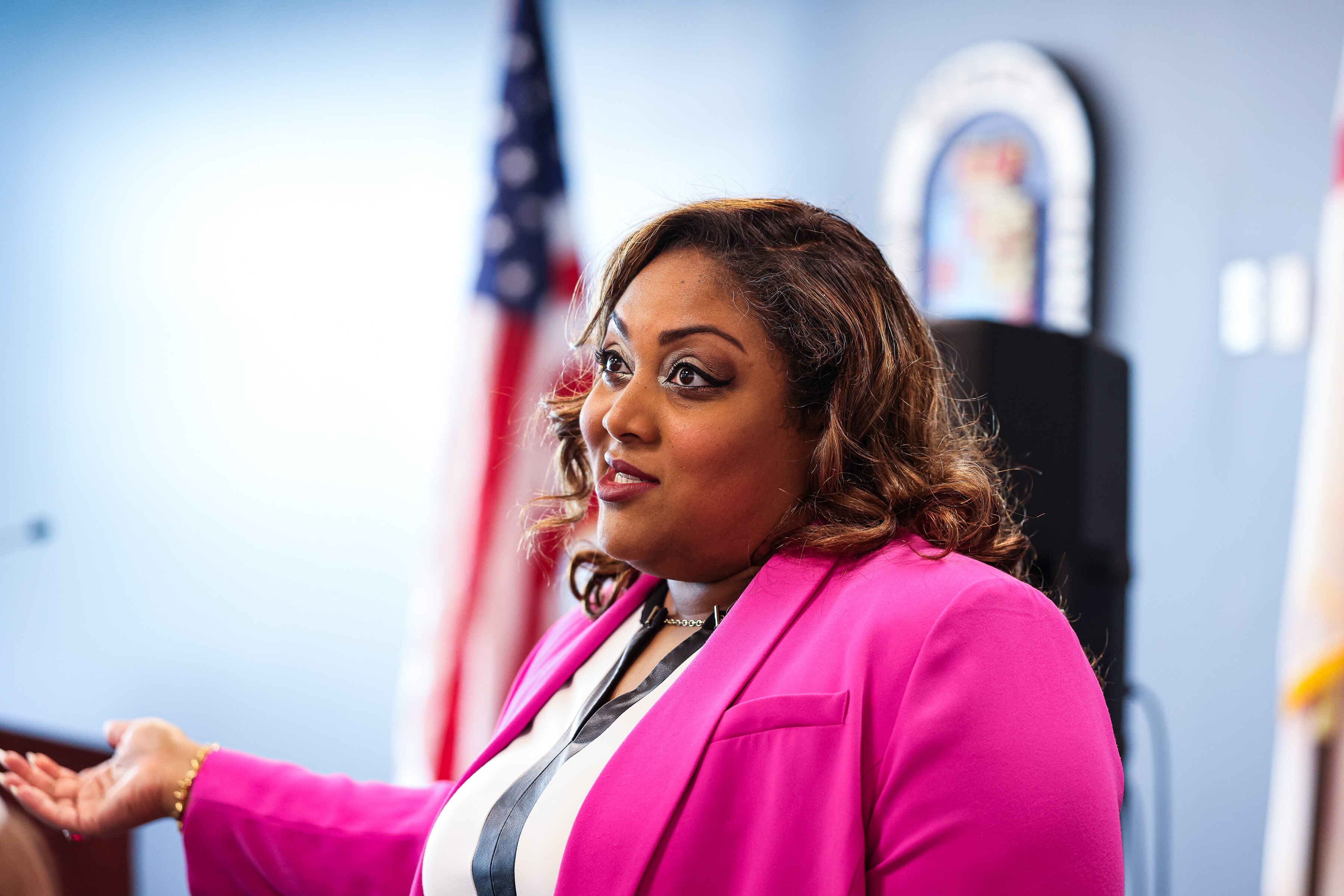 Prince George’s County Council member Wanika Fisher speaks during a news conference in Largo earlier this year.
