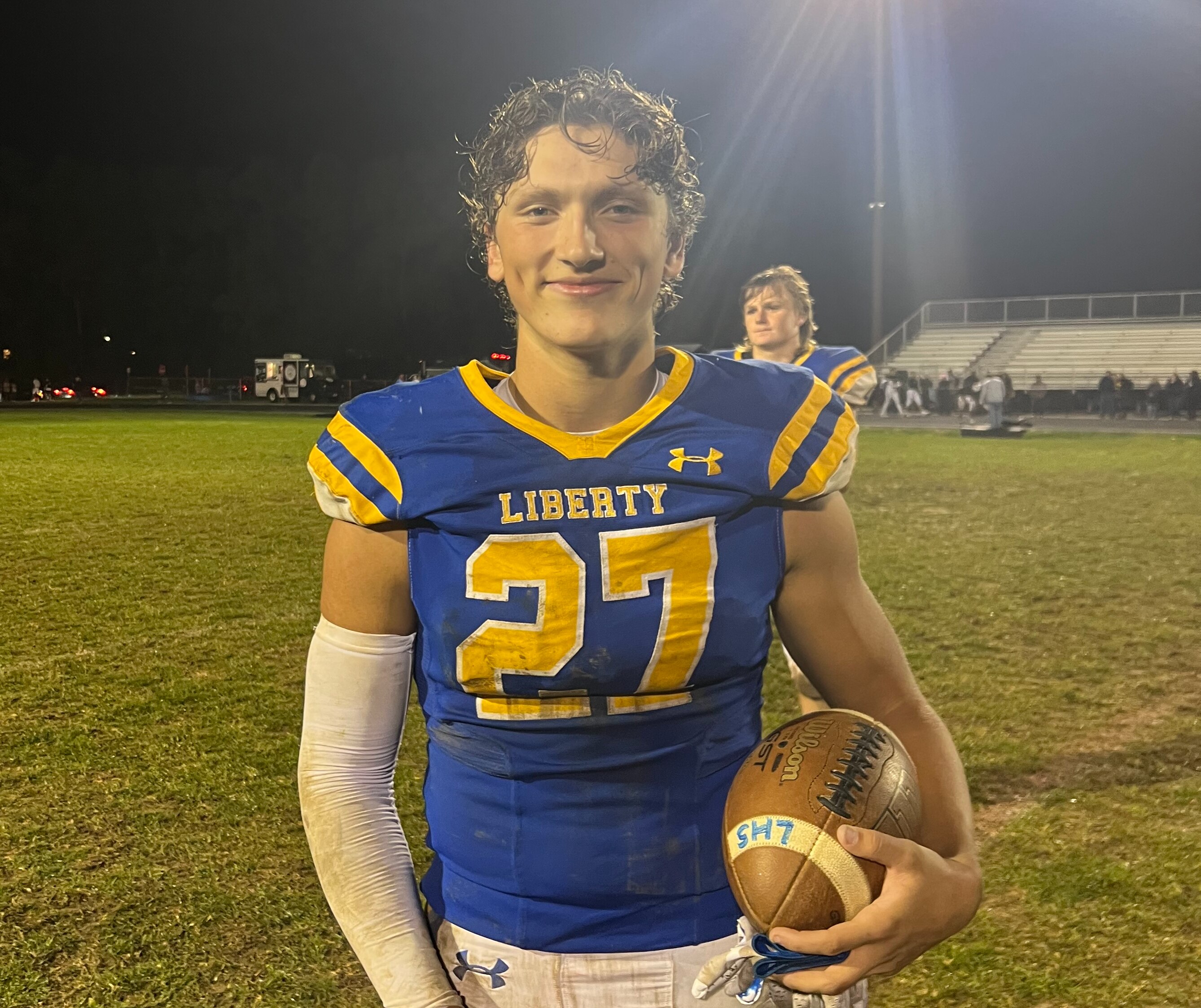 Seth Jacobs helped Liberty gain first-place in the Carroll County Athletic League football standings Friday evening. The junior running back scored four touchdowns as the Lions defeated previously undefeated and 13th-ranked South Carroll, 35-34, in Eldersburg.