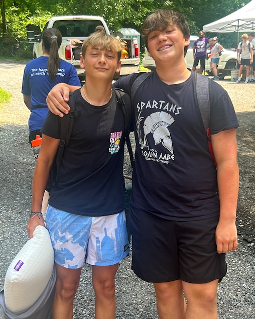 Liam O’Donoghue, right, and Andrew Sober at Camp Puh'Tok in Monkton in 2025, their last year of camp.