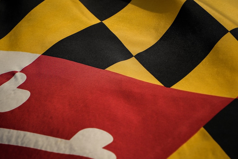 A Maryland Flag waves in the wind.