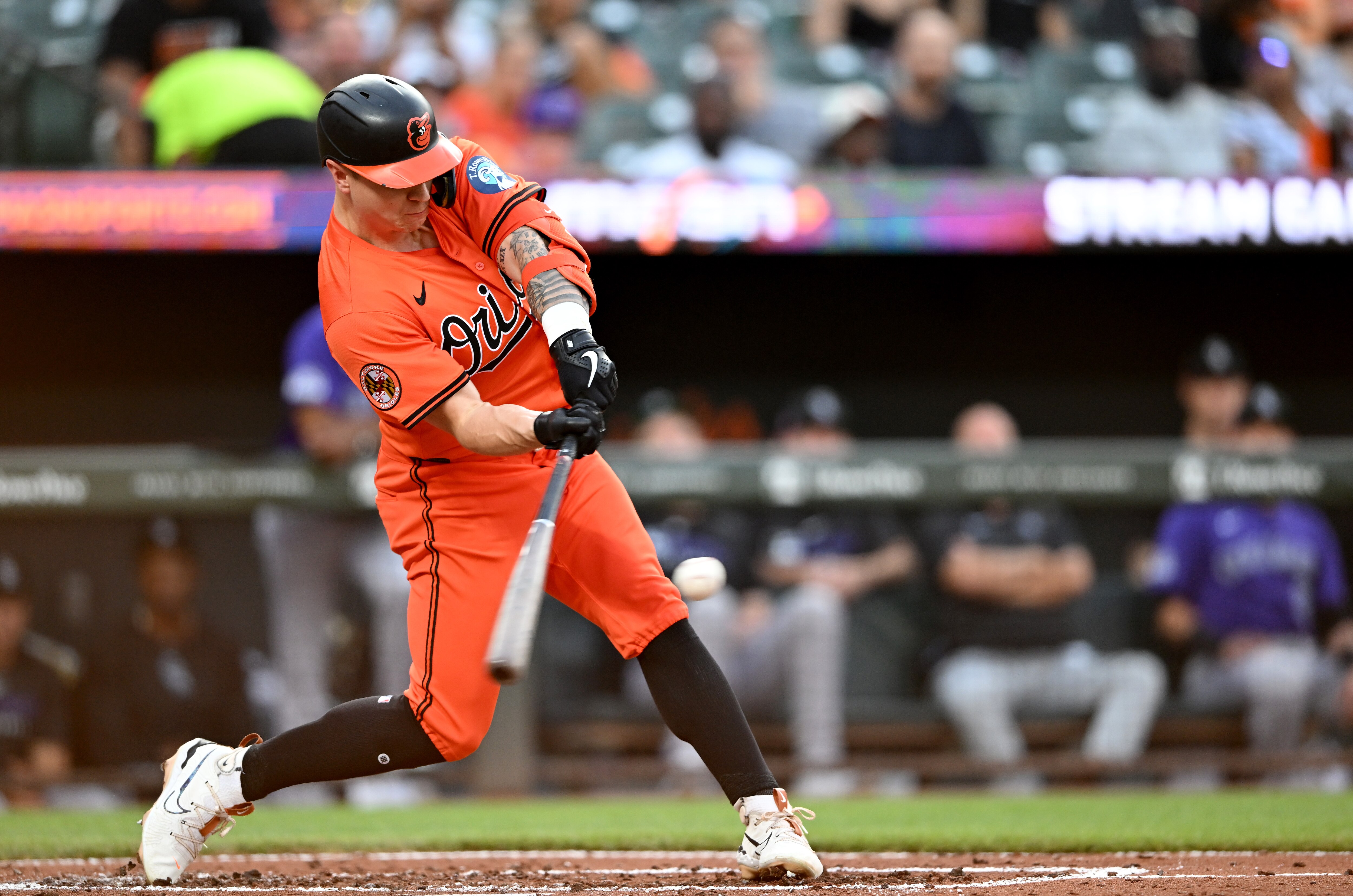 Tyler O'Neill hits a two-run home run in the second inning Saturday night on his way to going 2-for-2 with three runs and three RBIs as the Orioles beat the Rockies 18-0.