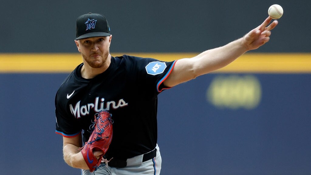MILWAUKEE, WISCONSIN - JULY 26: Trevor Rogers #28 of the Miami Marlins throws a pitch in the second inning against the Milwaukee Brewers at American Family Field on July 26, 2024 in Milwaukee, Wisconsin. (Photo by John Fisher/Getty Images)