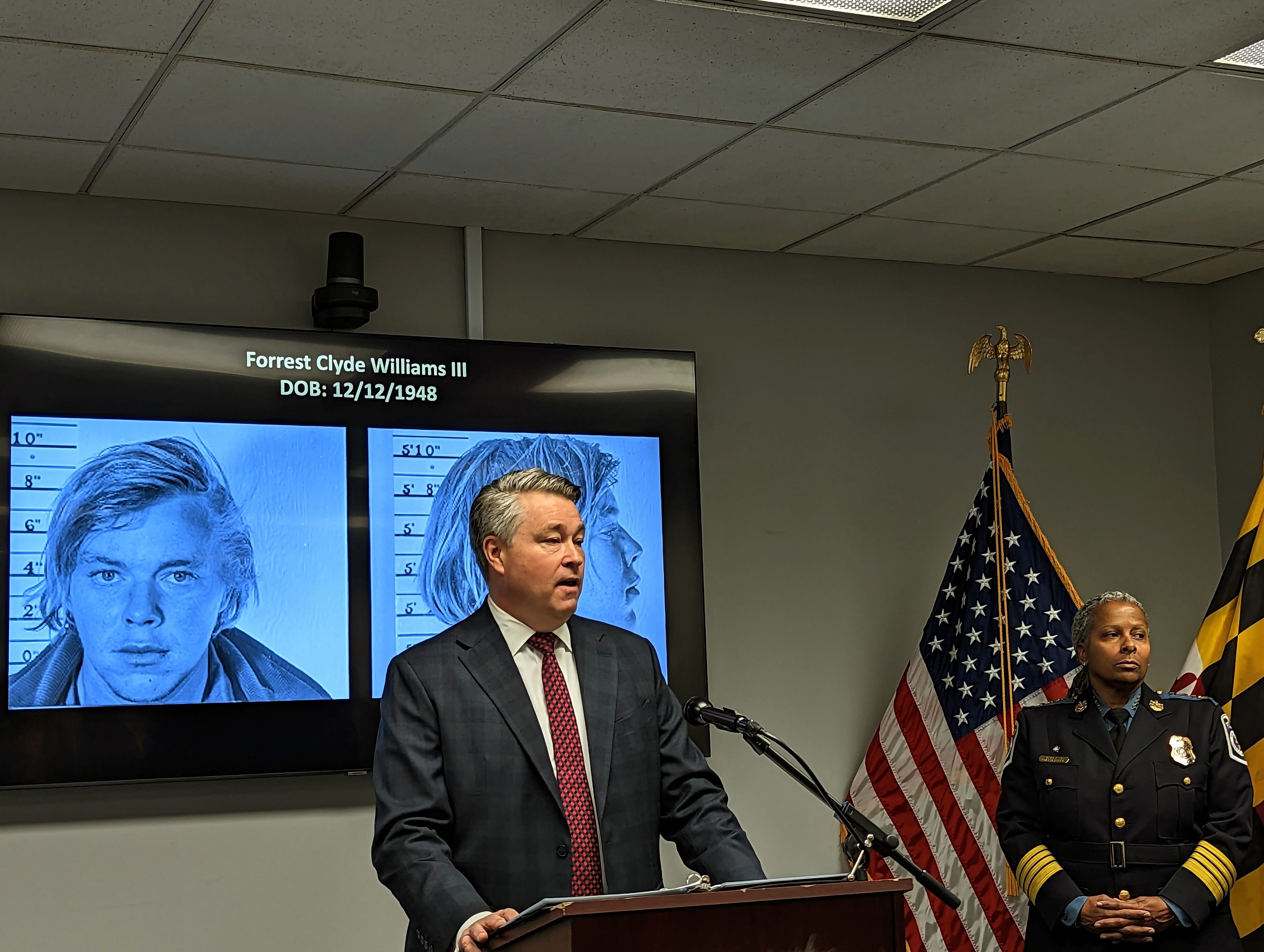 Tom Sobocinski, FBI special agent in charge, and Anne Arundel County Police Chief Amal Awad discuss DNA findings on March 10. Test results identified the man who killed Pamela Lynn Conyers in 1970.