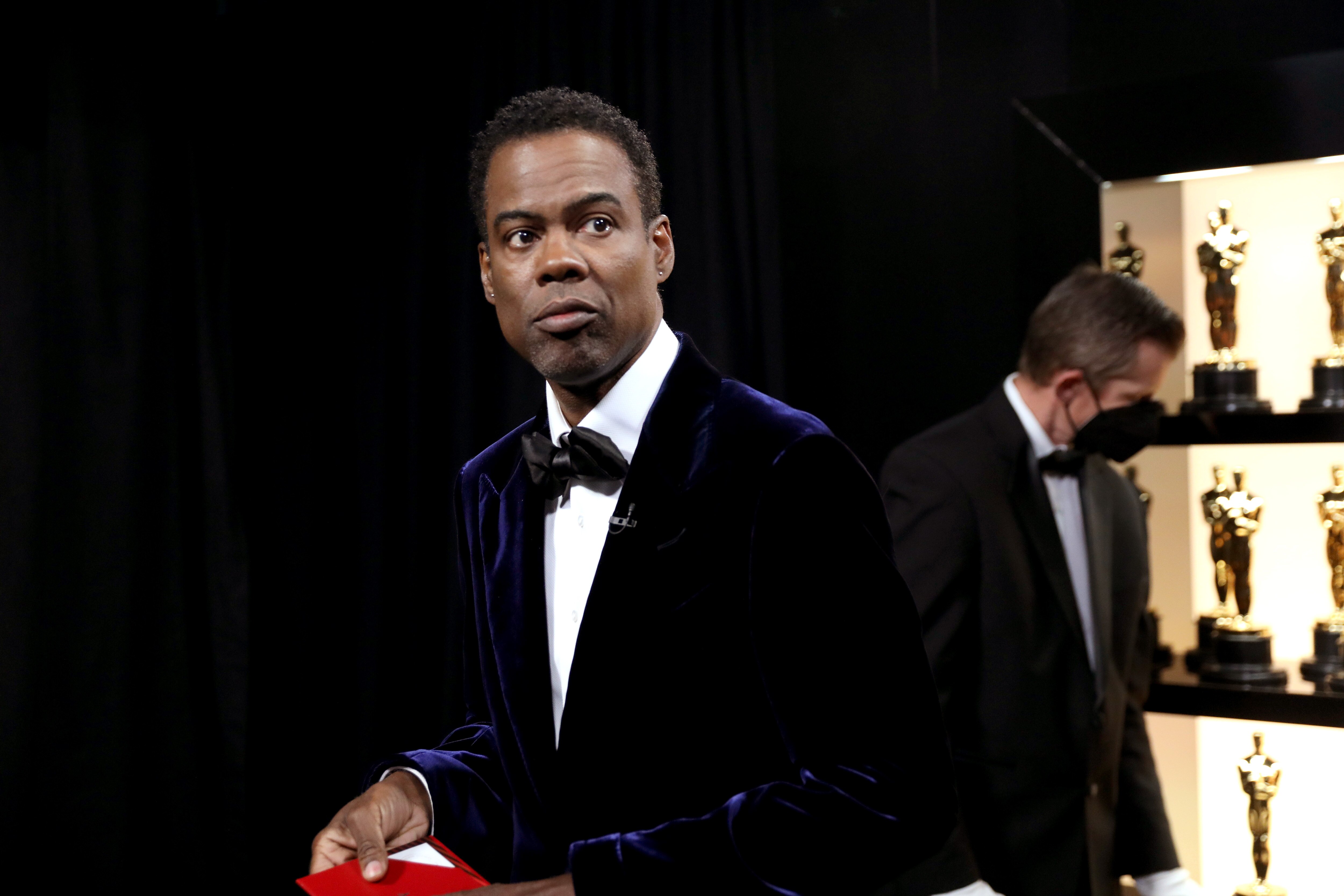 Chris Rock is seen backstage during the 94th Annual Academy Awards at Dolby Theatre in March 2022.