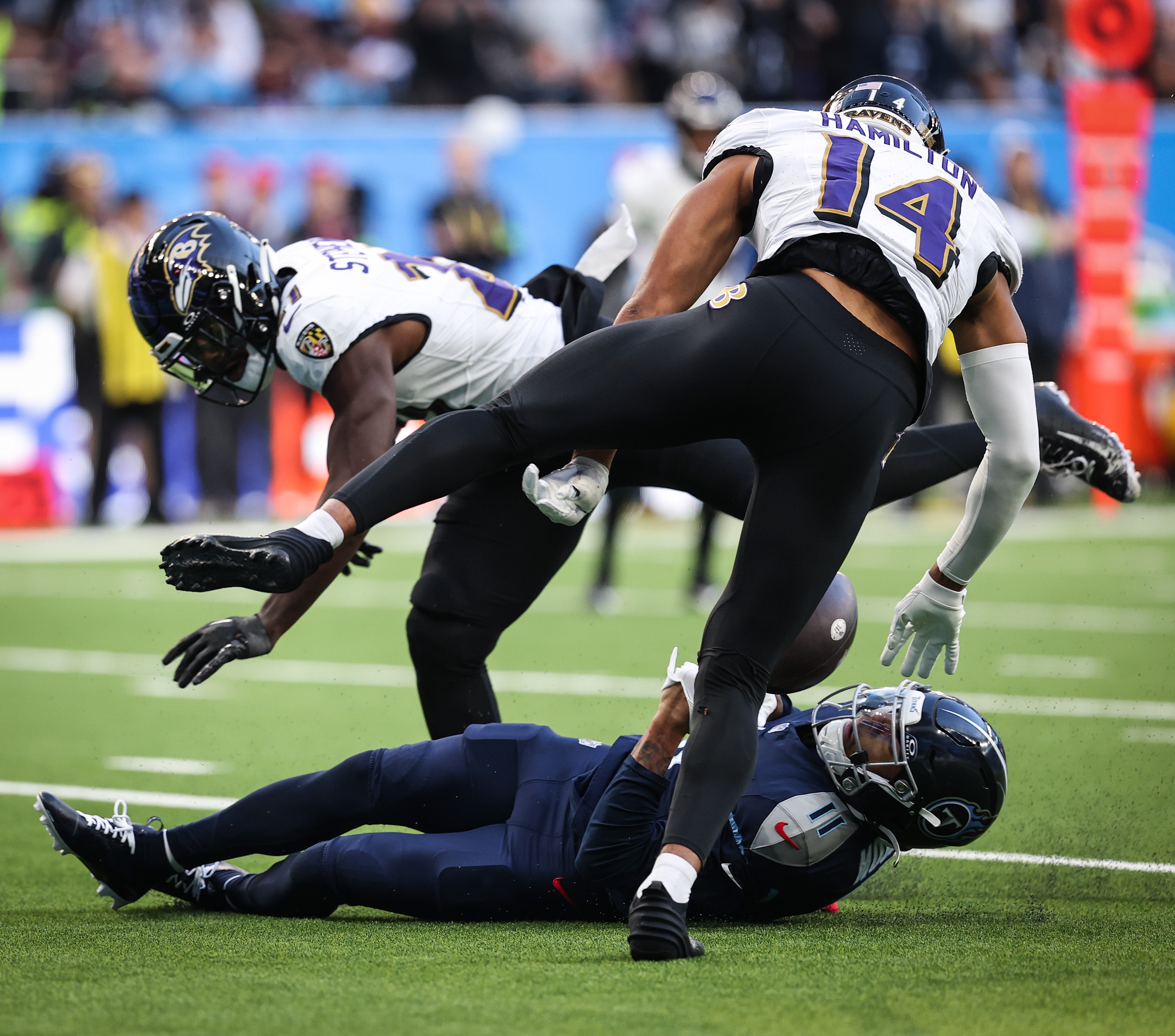 Ravens safety Kyle Hamilton was fined $20,524 for the hit on Tennessee Titans wide receiver Chris Moore that led to Hamilton's ejection last week.