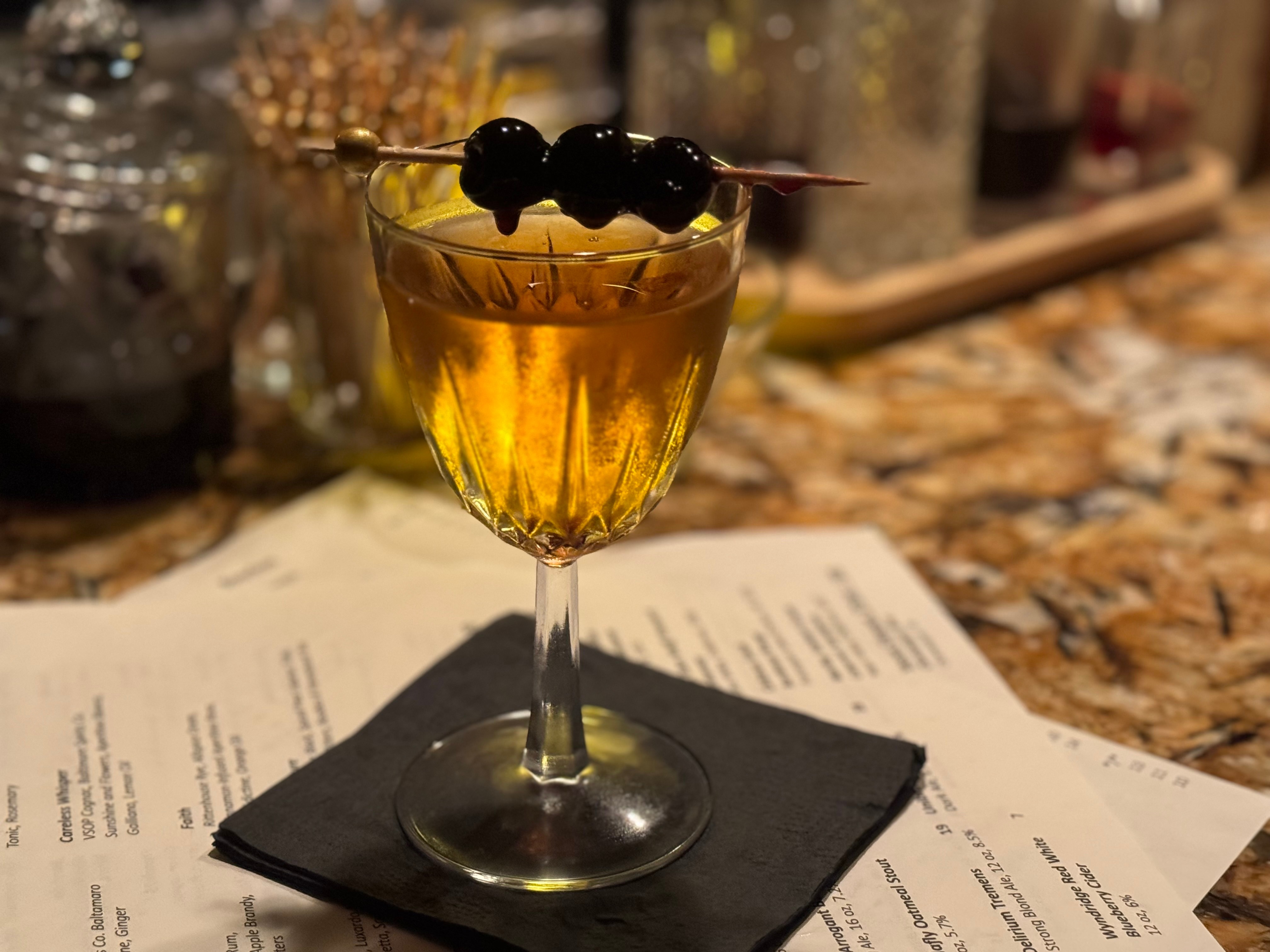 The Bijou, a classic cocktail with gin, sweet vermouth, bitters and Chartreuse liqueur at the 3rd Floor Cocktail Club inside Judge’s Bench.