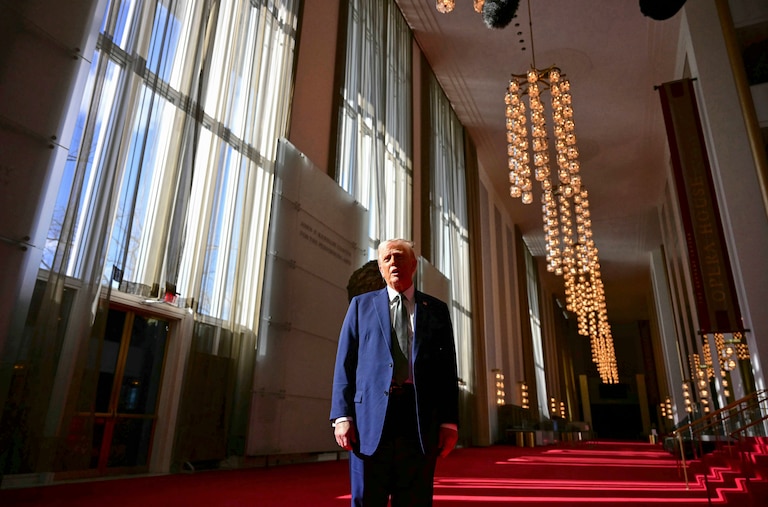 President Donald Trump tours the John F. Kennedy Center for the Performing Arts in Washington, Monday, March 17, 2025.