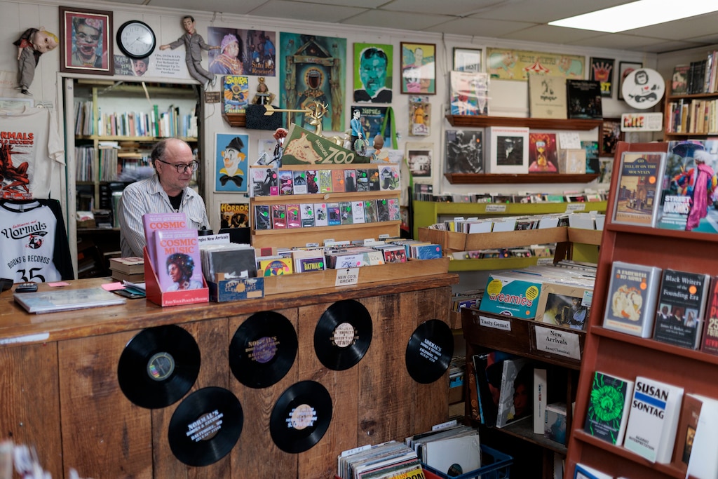 Rupert Wondolowski, owner of Normals Books & Records off of Greenmount Avenue in the Waverly neighborhood. Wondolowski said that the Waverly Main Street group helped him transform the facade of the store about a decade ago.