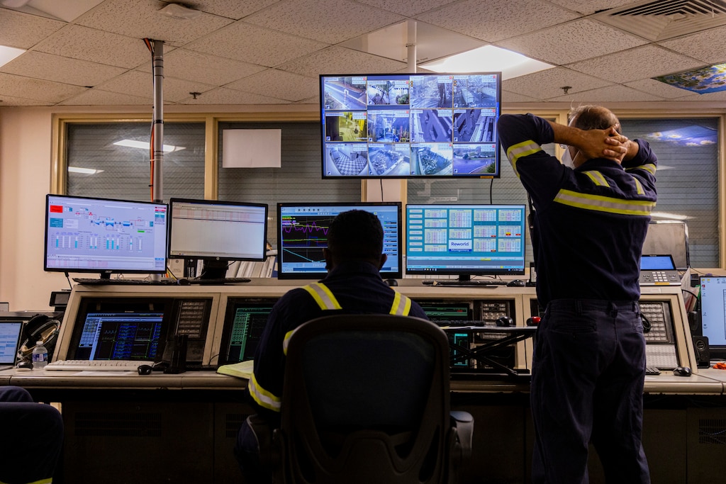 Employees at the Montgomery County Resource recovery facility monitor everything from the control room on Wednesday September 17th. Because of the amount of heat that is created from organic material in the waste breaking down 24 hour monitoring is required for safety reasons in case a fire breaks out