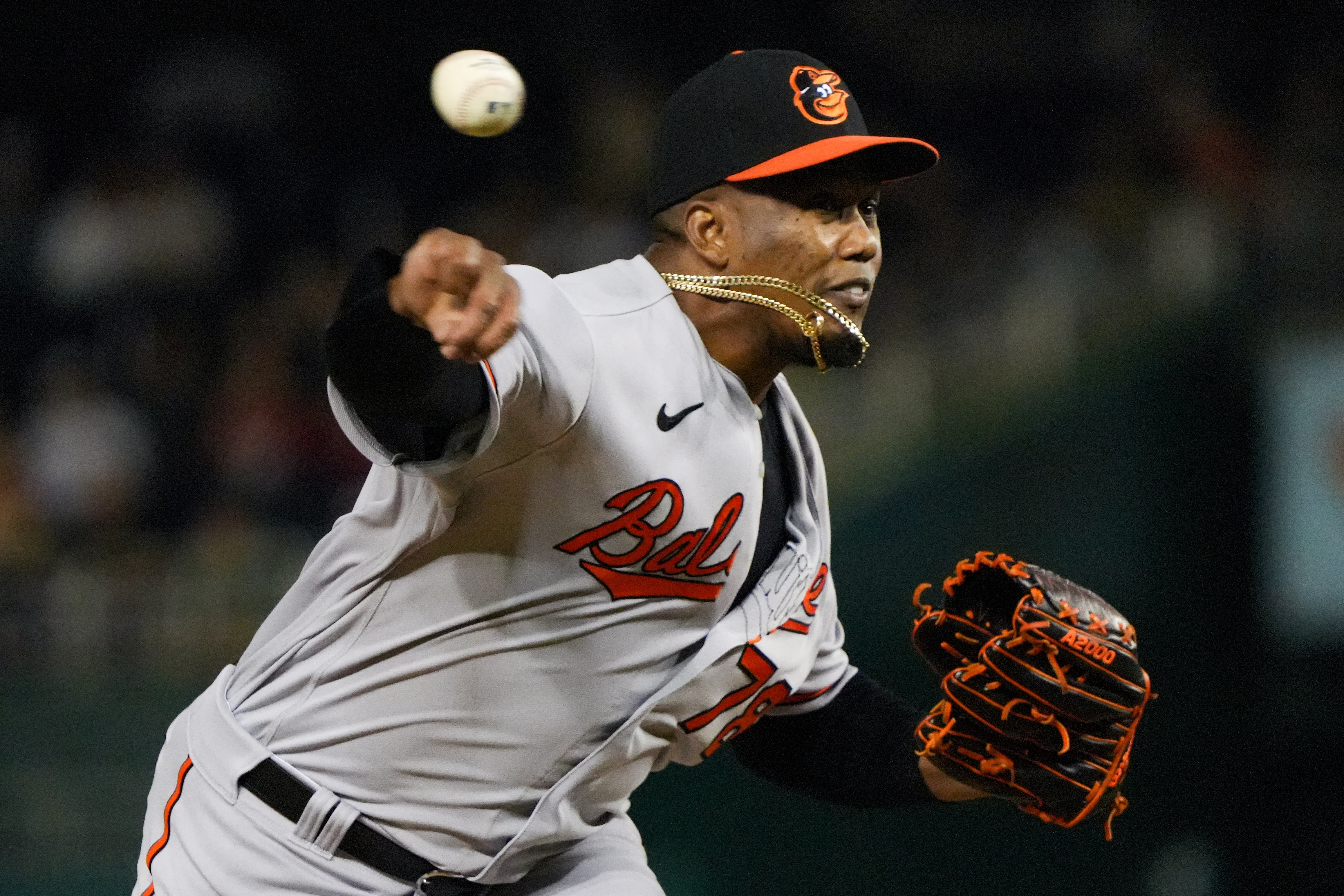 Baltimore Orioles relief pitcher Yennier Canó (78) throws a pitch in a baseball game against the Washington Nationals at Nationals Park on Wednesday, April 19. The Orioles beat the Nationals, 4-0, to win the 2-game series.