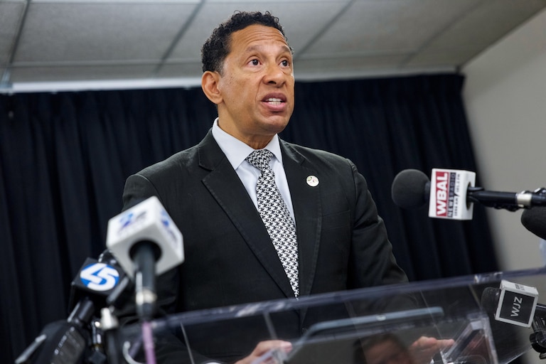 State’s Attorney Ivan J. Bates, joined by his Public Trust & Police Integrity Unit, announces the indictment of a Baltimore City Police Officer, Robert Parks, during a press conference on November 13, 2025.