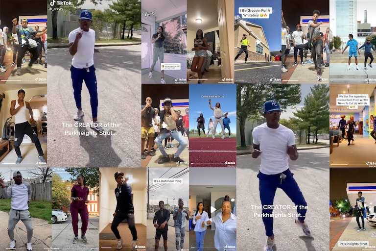 Screenshots of TikTok videos of people dancing the Bunkey Jr. Strut