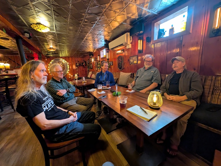 When the Eastport Oyster Boys started, there wasn't much of a Chesapeake Bay folk tradition. They decided to invent one. From left, Mike Lange, Andrew Fegley, Tom Guay, and founding members Keven Brooks and Jeff Holland talk about the origins of the group.
