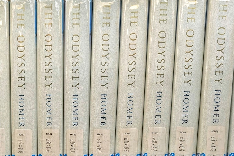 Emily Wilson's 2017 translation of "The Odyssey" takes most of a shelf of the Homer section of the library at St. John's College.