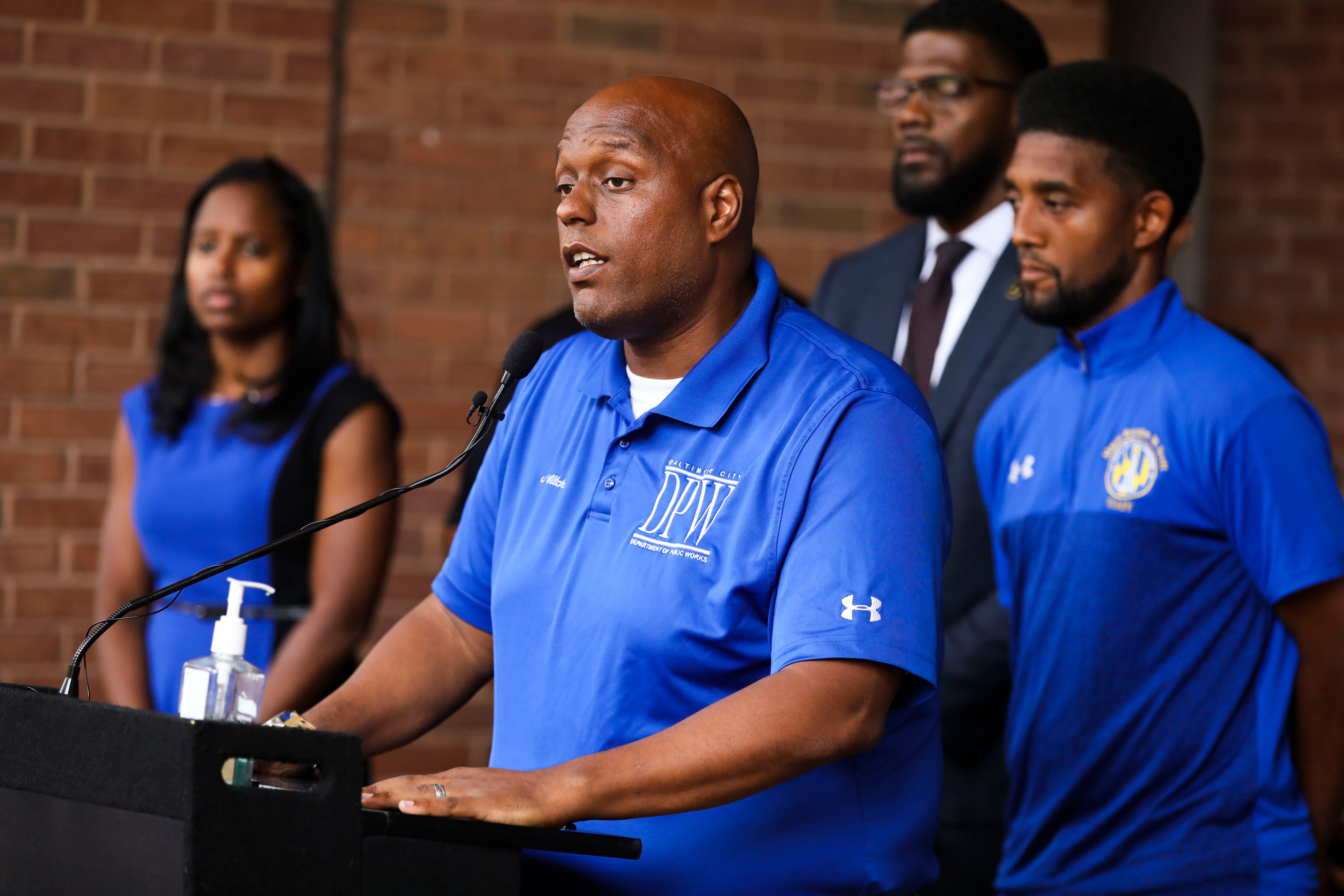 DPW Director Jason Mitchell speaks at a press conference out front of the Office of Emergency Management addressing the concerns about the e.coli outbreak in West Baltimore.