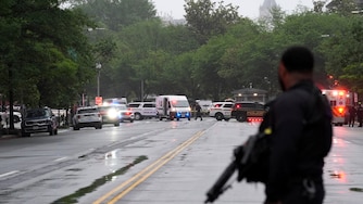 Police and members of the Secret Service block streets around the White House, Saturday, May 23, 2026, in Washington. (AP Photo/Alex Brandon)