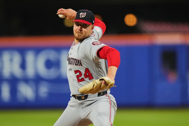 Washington Nationals' Cade Cavalli (24) pitches during the second inning of a baseball game against the New York Mets Wednesday, April 29, 2026, in New York.