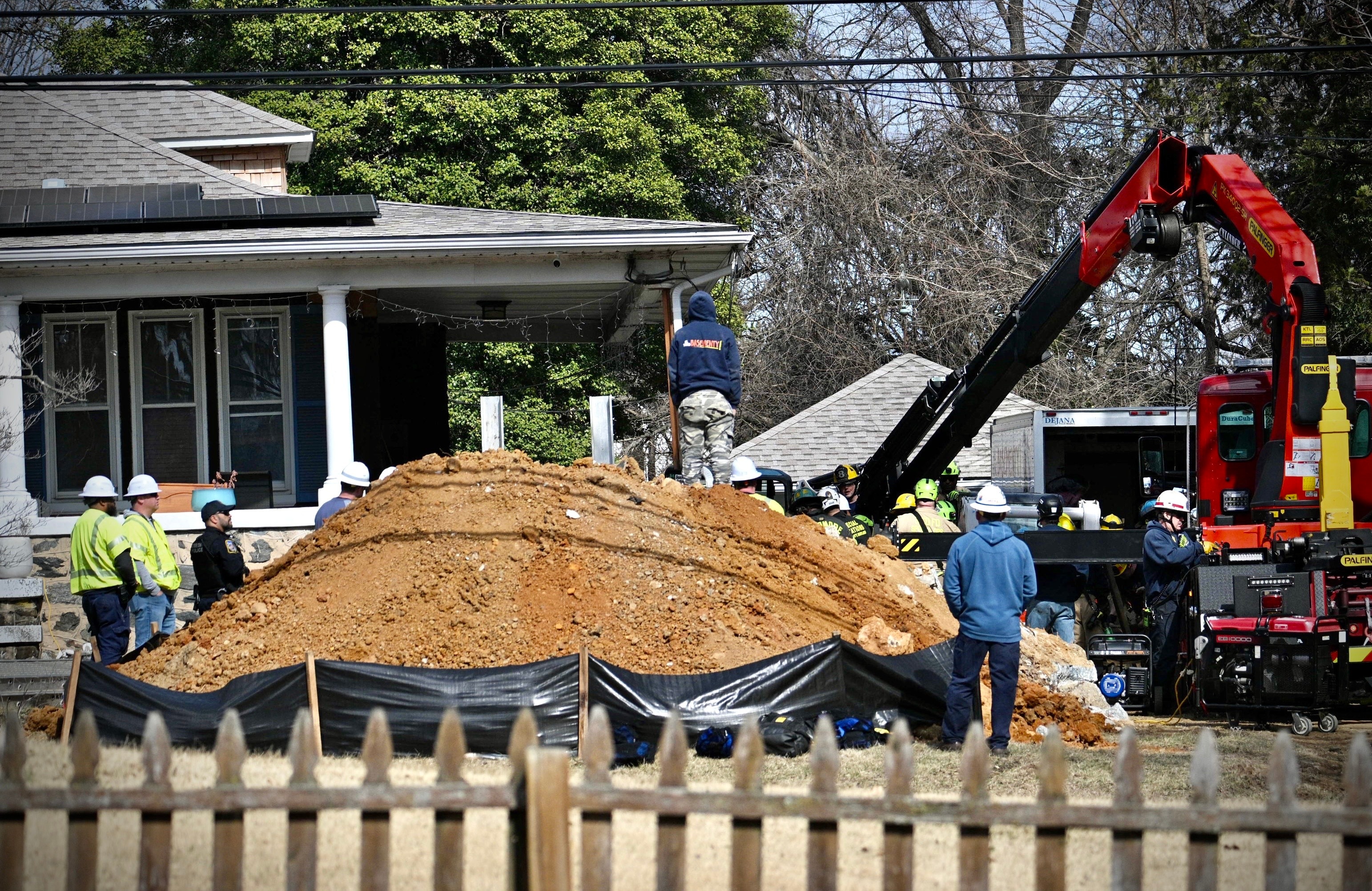 Crews on the scene of a rescue of trapped construction workers on the 500 block of Academy Road in Catonsville on Friday, February 28, 2025.