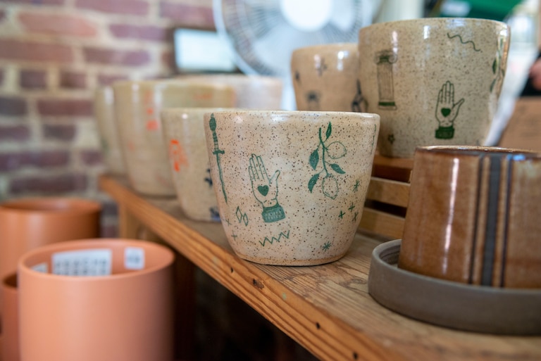 Planters by local ceramist Milkweed Ceramics at B. Willow.