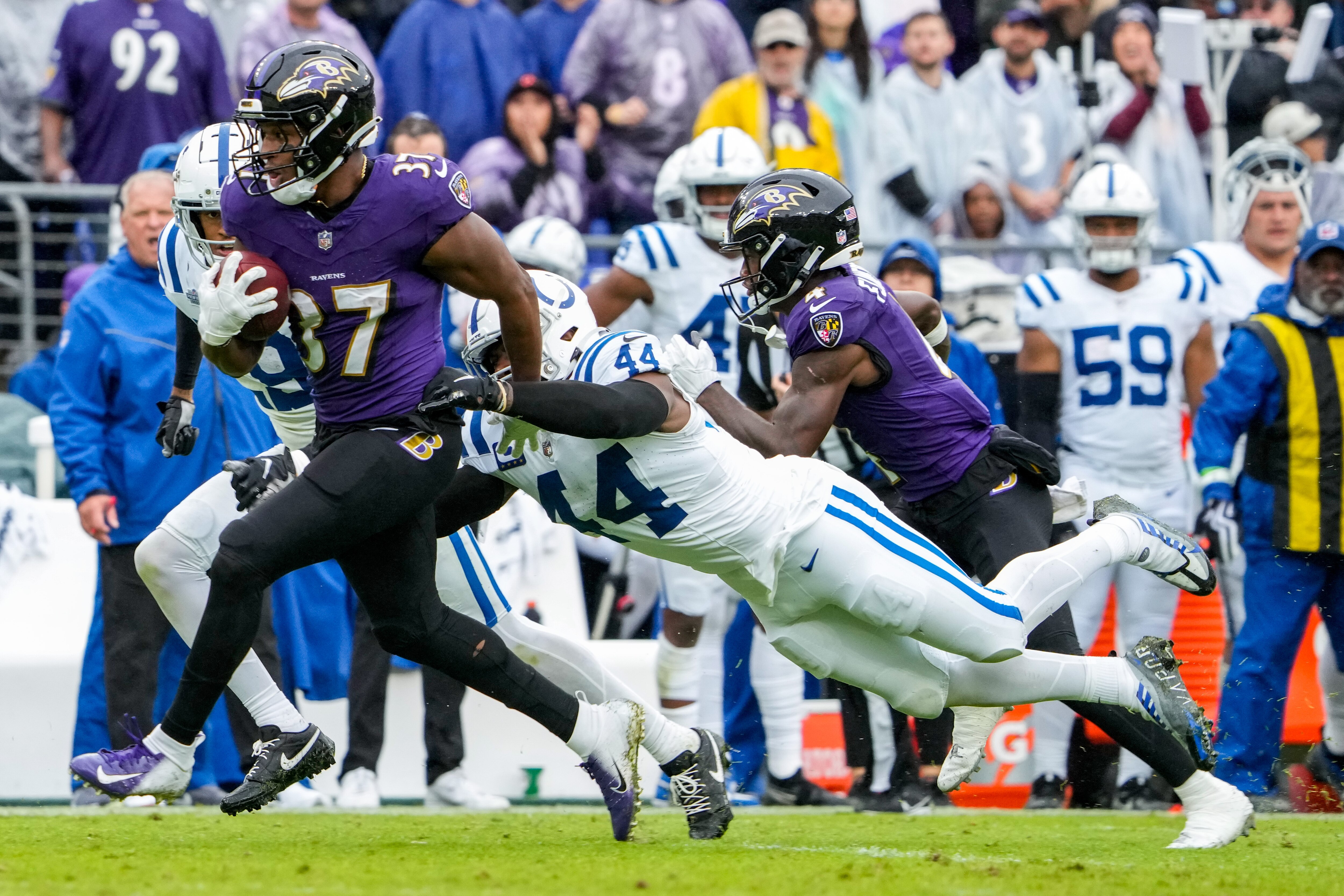 The Ravens' Kenyan Drake had the first fumble Sunday against the Colts, and things only got worse.