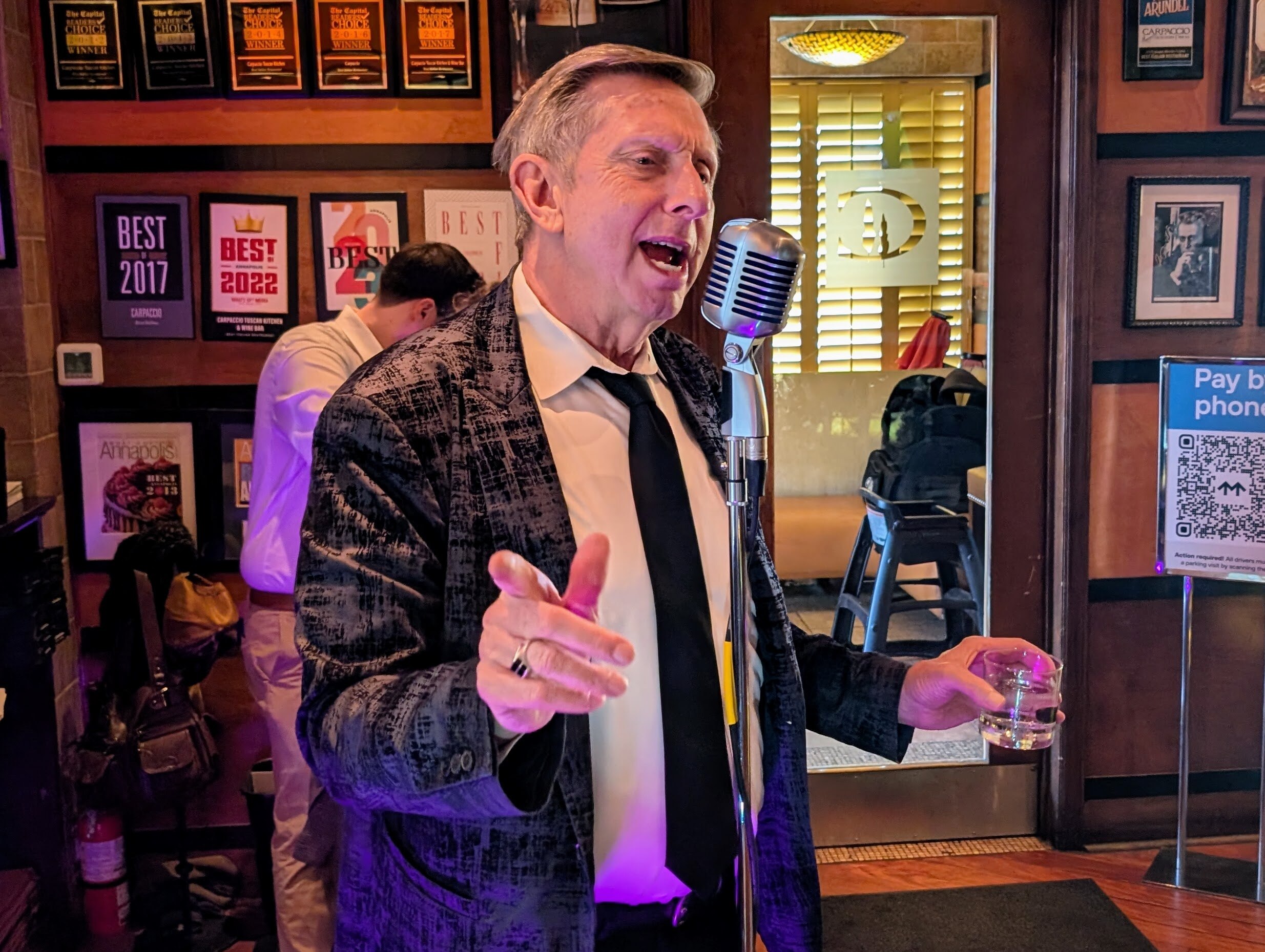 Wendell Rakosky performs at Carpaccio Tuscan Kitchen on a quiet Tuesday night. He performs a Frank Sinatra tribute up to five nights a week across the region.