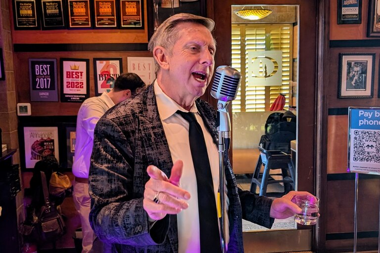 Wendell Rakosky performs at Carpaccio Tuscan Kitchen on a quiet Tuesday night. He performs a Frank Sinatra tribute up to five nights a week across the region.