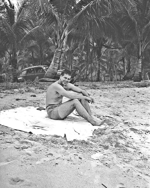 Gene Litz at Maracas Bay in Trinidad, one of his favorite places, during his navy years. He talked about it often, even near the end of his life.