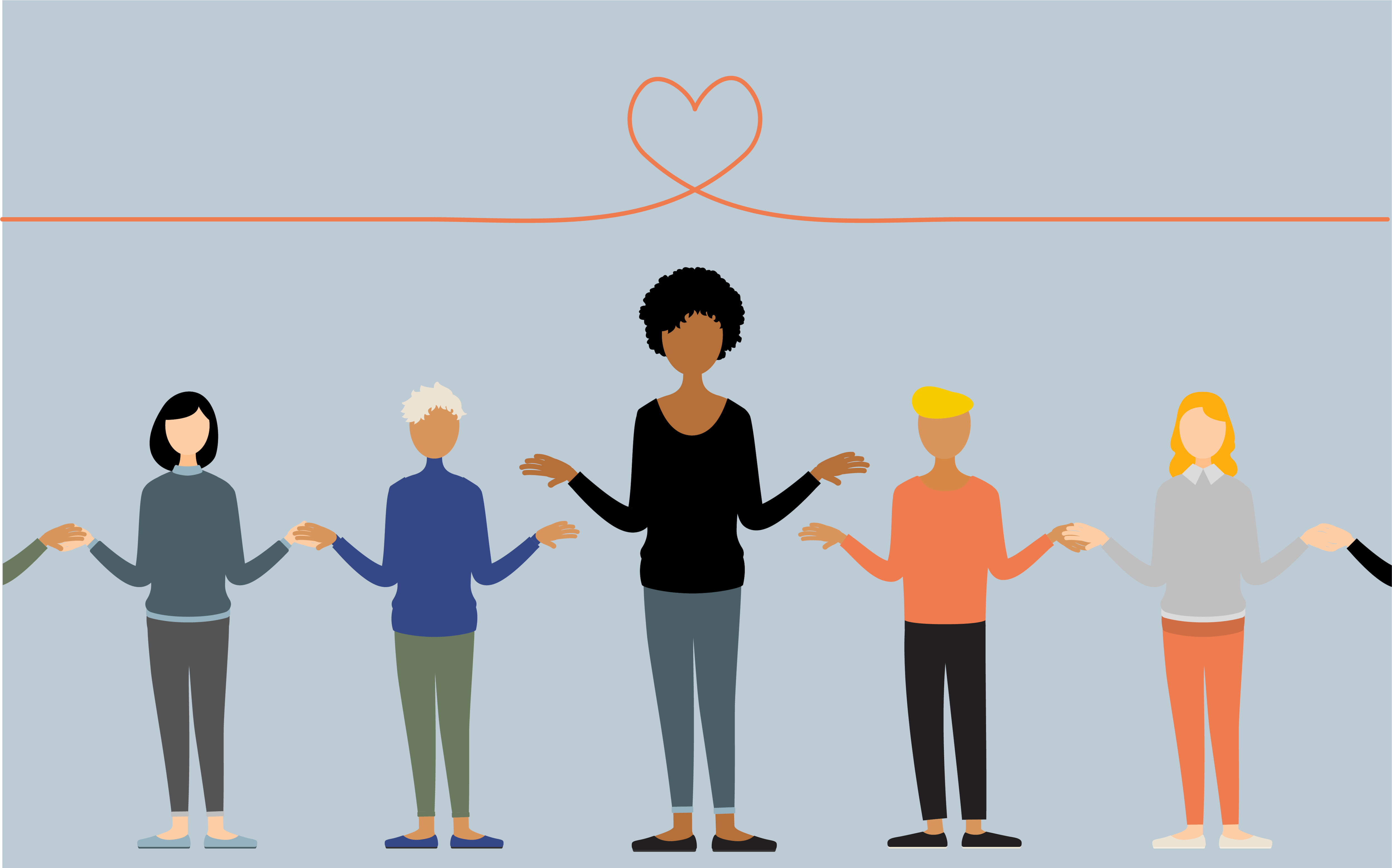 Illustration of women holding hands.