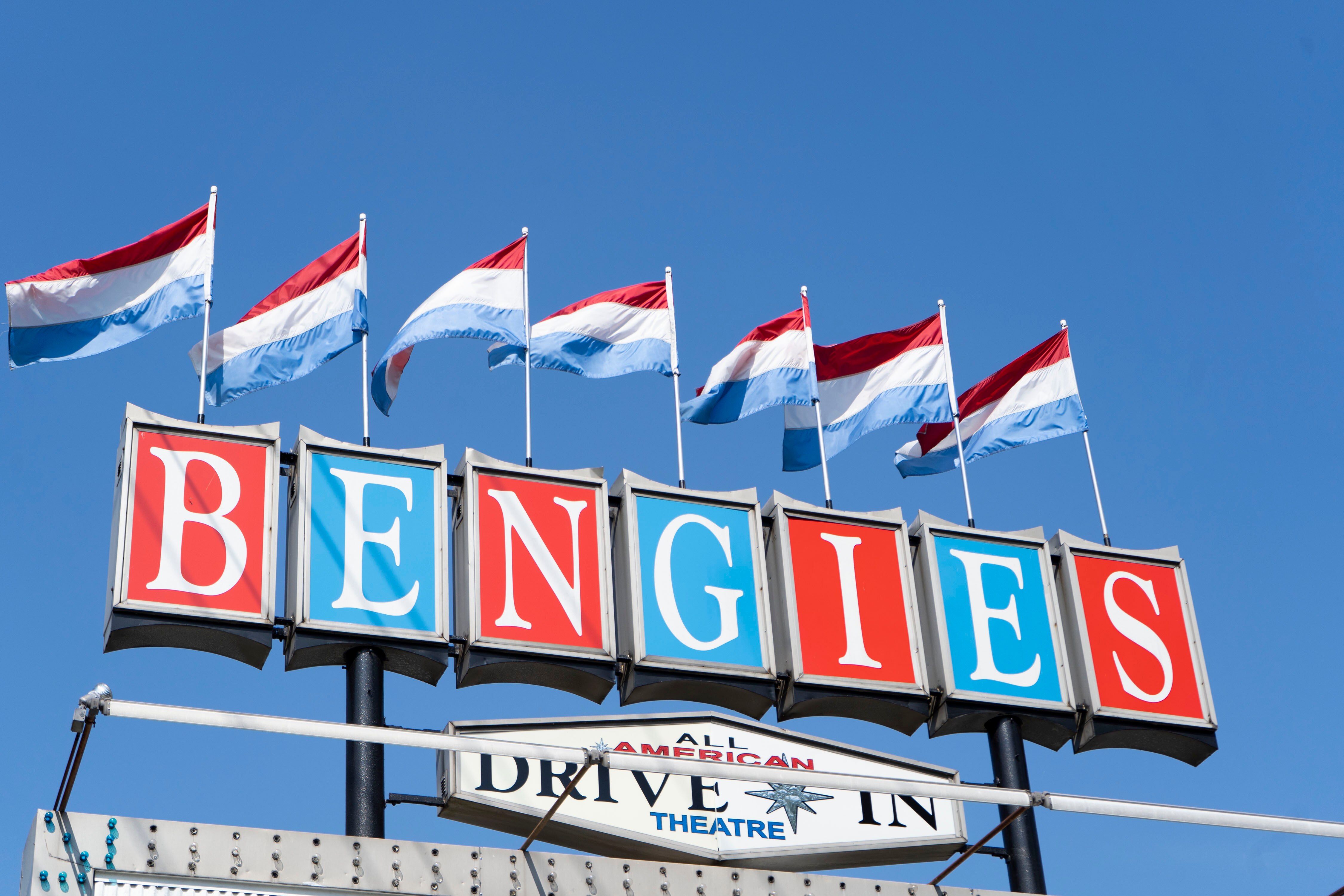 The Bengie's Drive-In Theatre sign in Middle River, Maryland, in 2022.