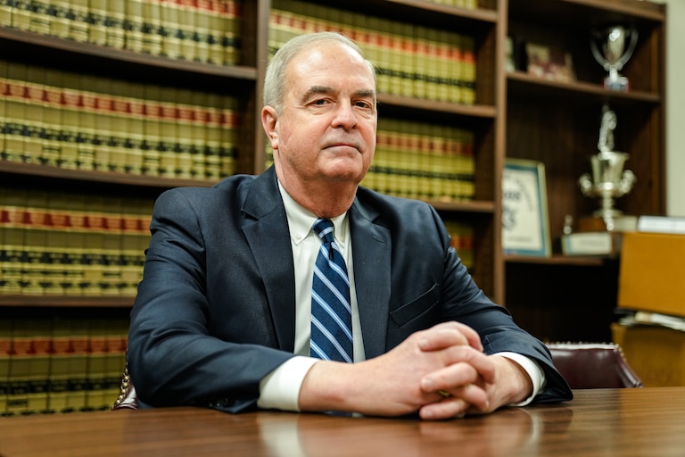 State's Attorney Scott Shellenberger takes a portrait at his Office in the Baltimore County Circuit Courthouse in 2022.