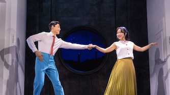 Claire Kwon, right, and Steven Huynh star in “Maybe Happy Ending.” The Tony Award winner’s national tour launches at the Hippodrome Theatre on Sept. 13.