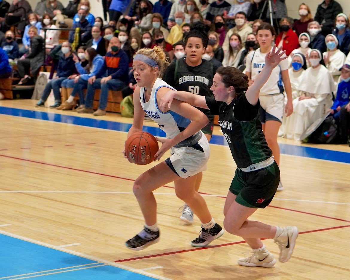 Mount de Sales' Shelby Lewis, shown here against Glenelg Country during the regular season, helped the Sailors advance to the IAAM B Conference quarterfinals Friday. The No. 8 seed Mount de Sales defeated ninth-seeded Maryvale Prep in the opening round and will play top-seed and undefeated St. Mary's in the quarterfinals Tuesday.