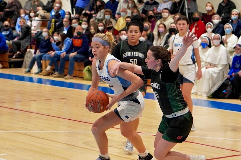 Mount de Sales' Shelby Lewis, shown here against Glenelg Country during the regular season, helped the Sailors advance to the IAAM B Conference quarterfinals Friday. The No. 8 seed Mount de Sales defeated ninth-seeded Maryvale Prep in the opening round and will play top-seed and undefeated St. Mary's in the quarterfinals Tuesday.